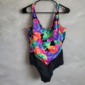 Swim Shaper One Piece Floral Bold Color Vintage Size 16